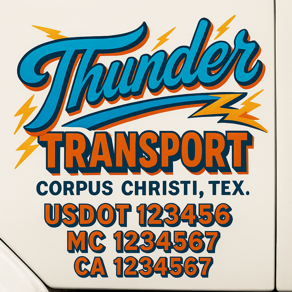 Trucking Door Decal With Name, City, USDOT, MC, CA, KYU, or Regulation Number Decal Stickers | Semi Truck US DOT Lettering Signs
