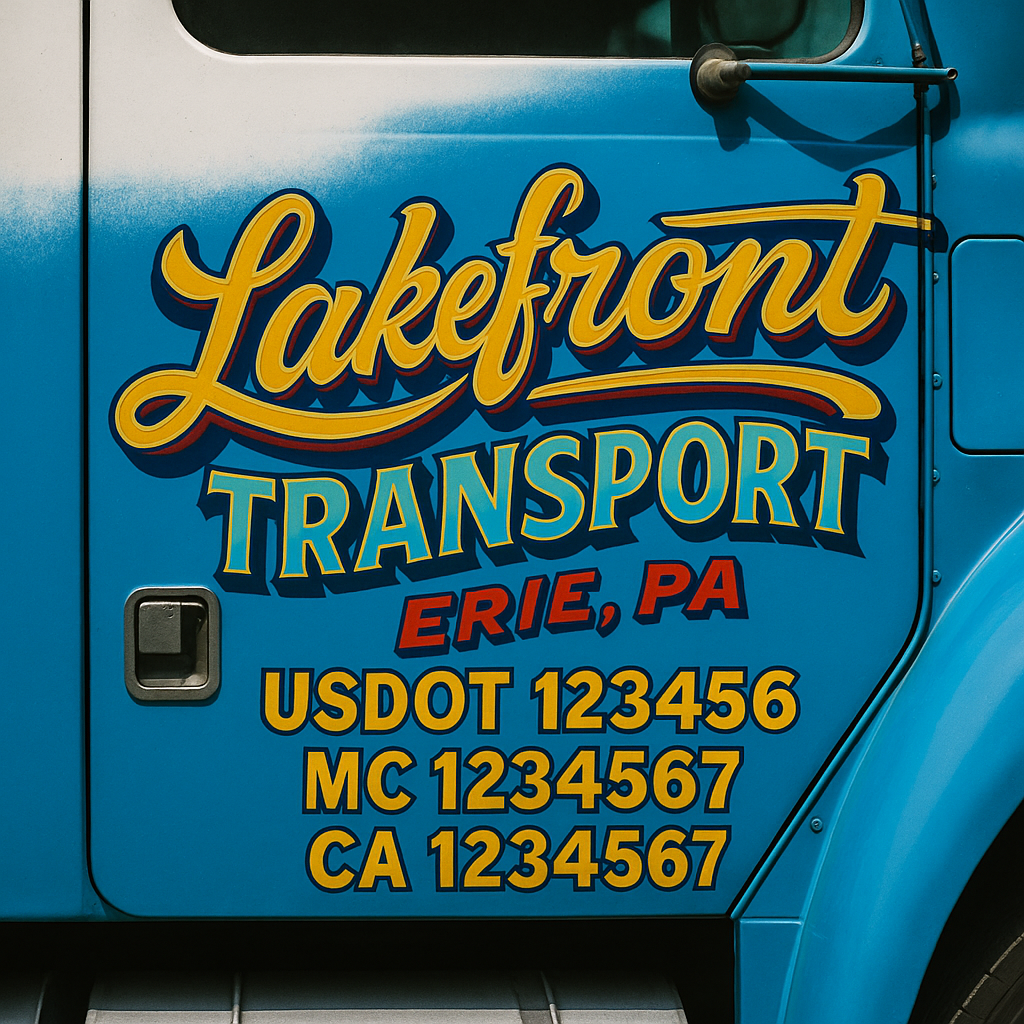 Trucking Door Decal With Name, City, USDOT, MC, CA, KYU, or Regulation Number Decal Stickers | Semi Truck US DOT Lettering Signs