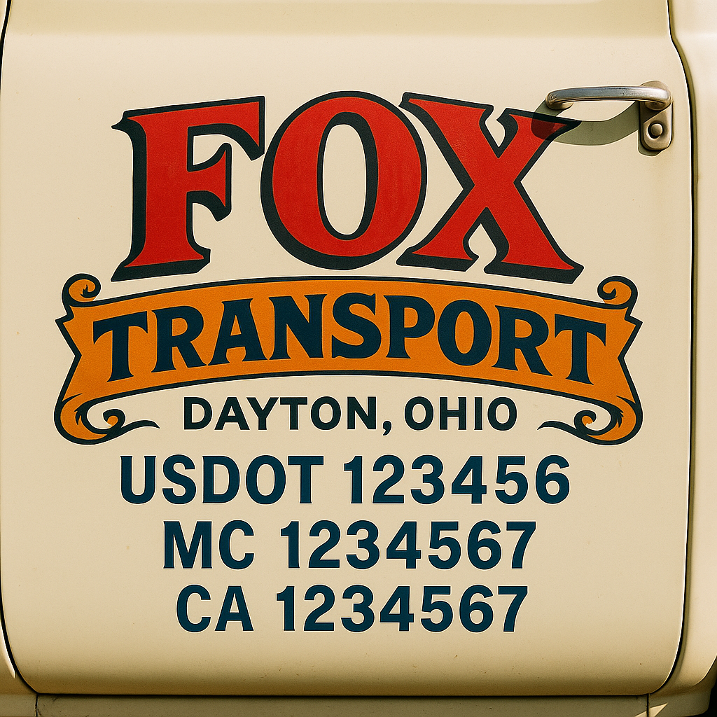 Trucking Door Decal With Name, City, USDOT, MC, CA, KYU, or Regulation Number Decal Stickers | Semi Truck US DOT Lettering Signs