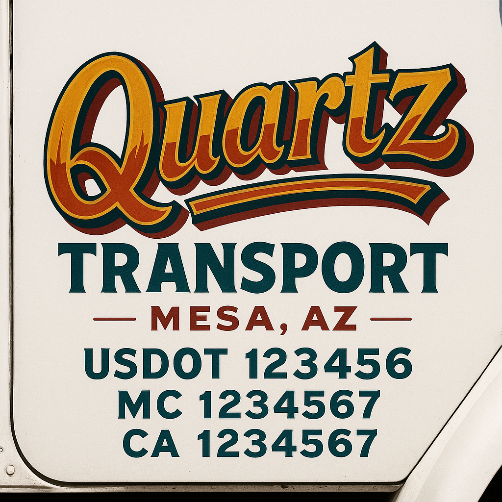 Trucking Door Decal With Name, City, USDOT, MC, CA, KYU, or Regulation Number Decal Stickers | Semi Truck US DOT Lettering Signs