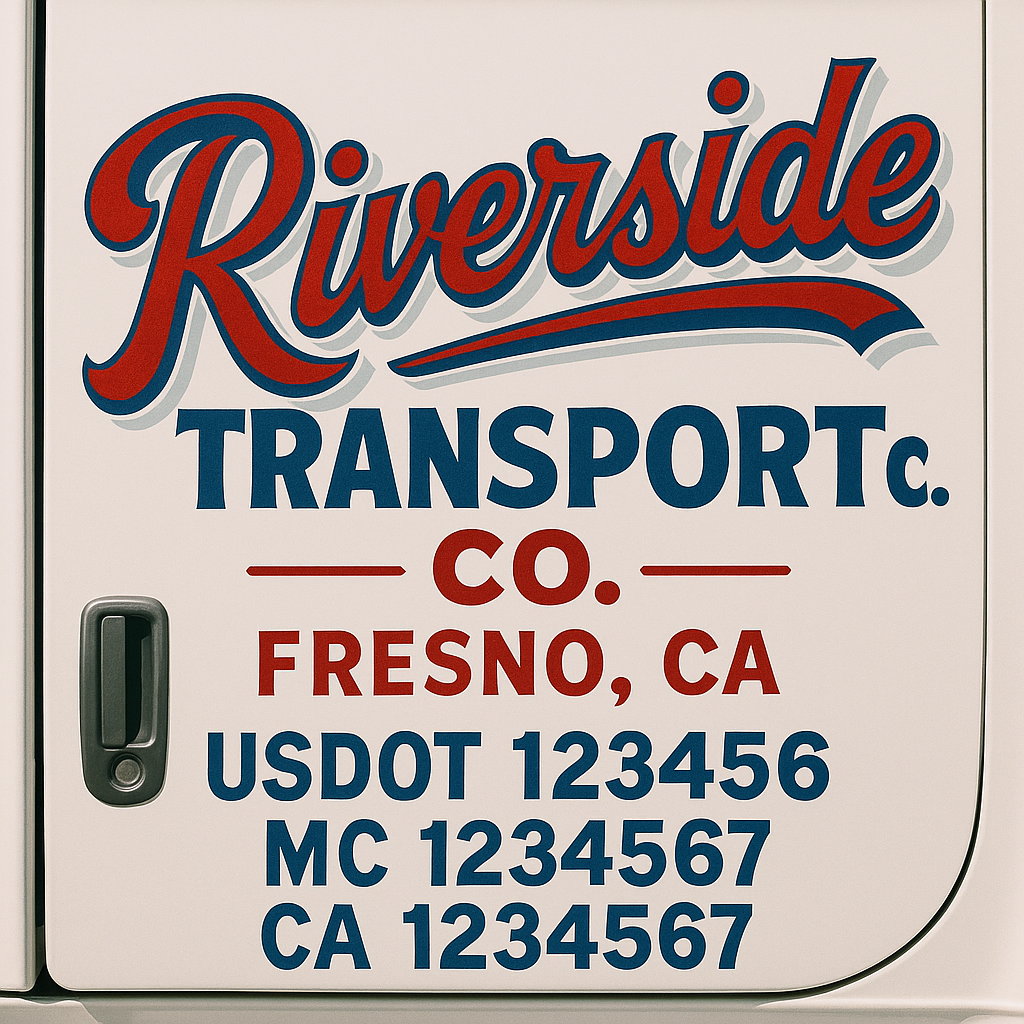 Trucking Door Decal With Name, City, USDOT, MC, CA, KYU, or Regulation Number Decal Stickers | Semi Truck US DOT Lettering Signs