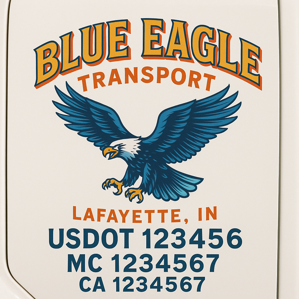 Trucking Door Decal With Name, City, USDOT, MC, CA, KYU, or Regulation Number Decal Stickers | Semi Truck US DOT Lettering Signs