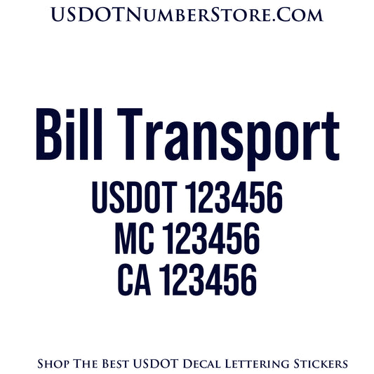Transport Trucking Name with USDOT, MC & CA Number Decal Sticker Lettering | Set of 2