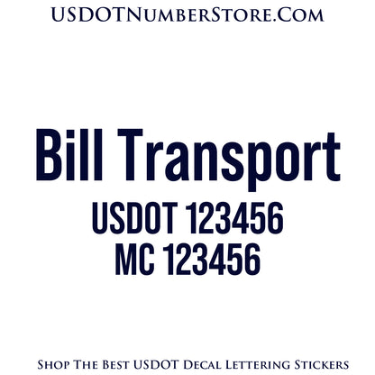 Transport Trucking Name with USDOT & MC Number Decal Sticker Lettering | Set of 2