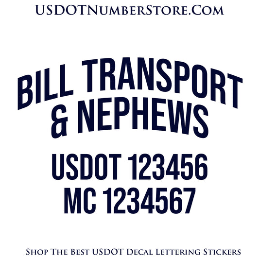 Arched Transport Trucking Name with USDOT & MC Number Decal Sticker Lettering | Set of 2