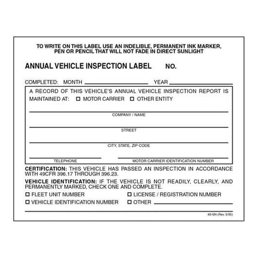 White FMCSA Annual Vehicle Inspection Label Decal Sticker