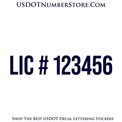LIC (License) Number Sticker Decal Lettering | Set of 2