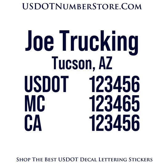 Transport Trucking Name with City, State, USDOT, MC & CA Number Decal Sticker Lettering | Set of 2