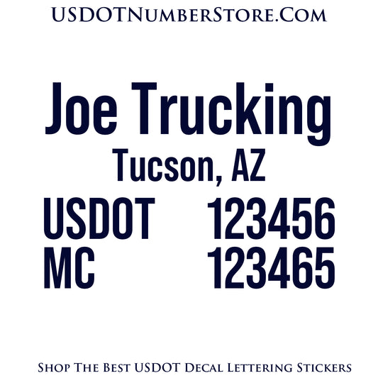 Transport Trucking Name with City, State, USDOT & MC Number Decal Sticker Lettering | Set of 2