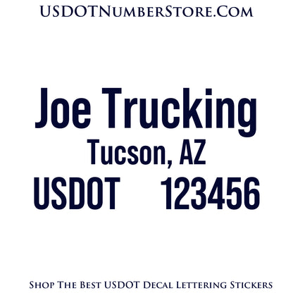 Transport Trucking Name with City & USDOT Number Decal Sticker Lettering | Set of 2