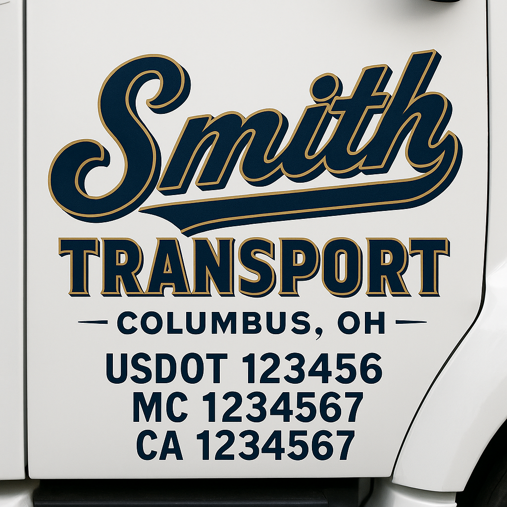 Custom Truck Door Decal Sticker Signs | Trucking or Business Name with City, USDOT, MC, CA Lettering Truck Signs