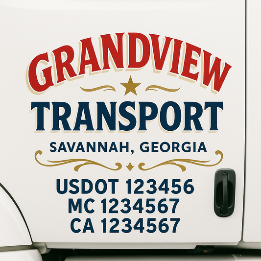 Custom Truck Door Decal Sticker Signs | Trucking or Business Name with City, USDOT, MC, CA Lettering Truck Signs