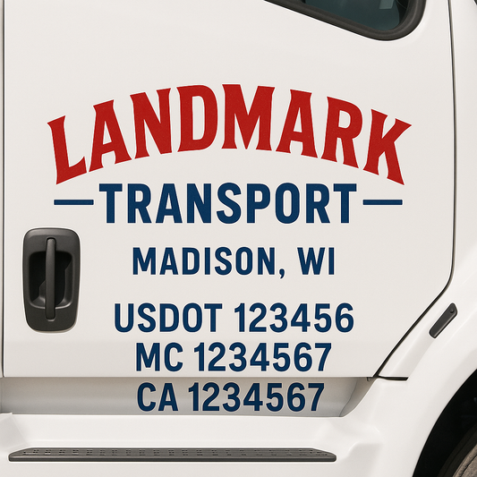 Custom Truck Door Decal Sticker Signs | Trucking or Business Name with City, USDOT, MC, CA Lettering Truck Signs