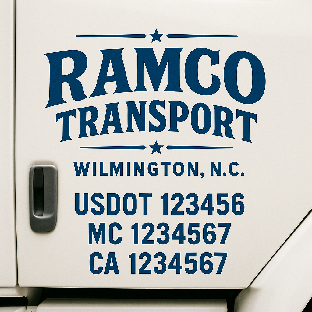 Custom Truck Door Decal Sticker Signs | Trucking or Business Name with City, USDOT, MC, CA Lettering Truck Signs