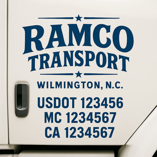 Custom Truck Door Decal Sticker Signs | Trucking or Business Name with City, USDOT, MC, CA Lettering Truck Signs