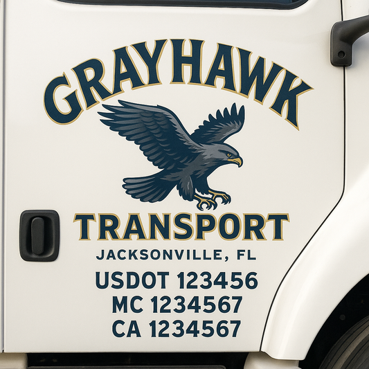 Custom Truck Door Decal Sticker Signs | Trucking or Business Name with City, USDOT, MC, CA Lettering Truck Signs