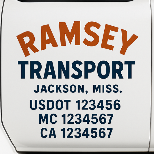 Custom Truck Door Decal Sticker Signs | Trucking or Business Name with City, USDOT, MC, CA Lettering Truck Signs