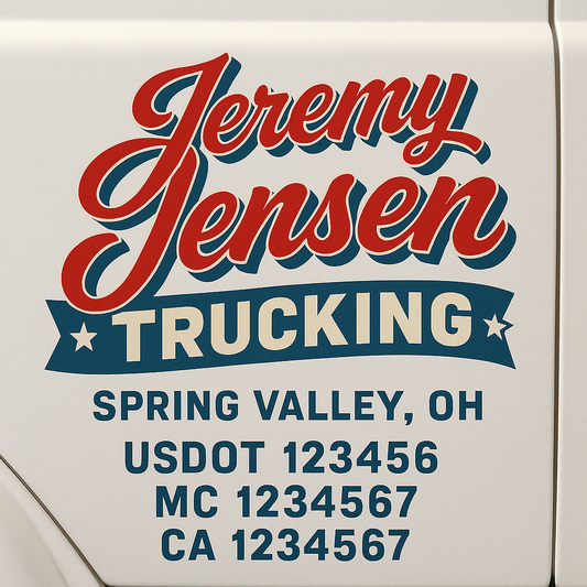 Custom Truck Door Decal Sticker Signs | Trucking or Business Name with City, USDOT, MC, CA Lettering Truck Signs