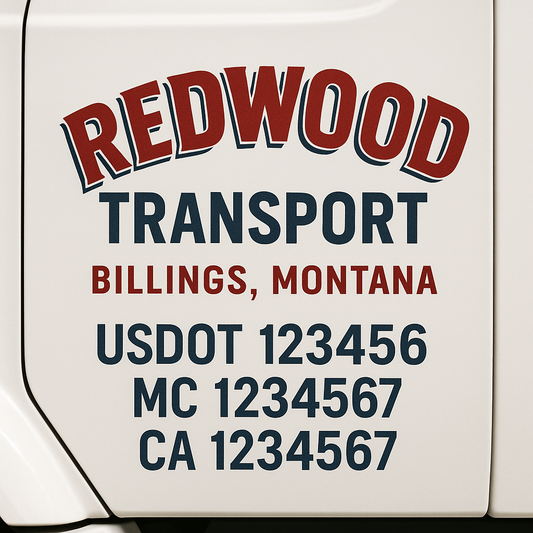 Custom Truck Door Decal Sticker Signs | Trucking or Business Name with City, USDOT, MC, CA Lettering Truck Signs
