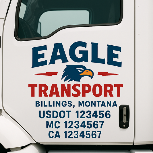 Custom Truck Door Decal Sticker Signs | Trucking or Business Name with City, USDOT, MC, CA Lettering Truck Signs