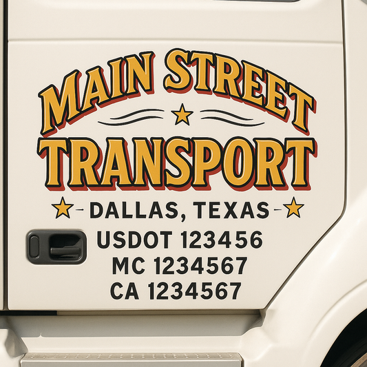 Custom Truck Door Decal Sticker Signs | Trucking or Business Name with City, USDOT, MC, CA Lettering Truck Signs