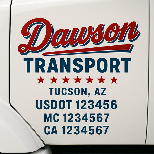 Custom Truck Door Decal Sticker Signs | Trucking or Business Name with City, USDOT, MC, CA Lettering Truck Signs