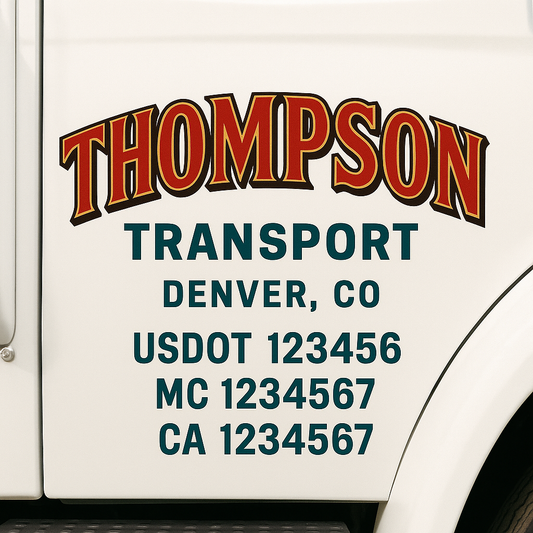 Custom Truck Door Decal Sticker Signs | Trucking or Business Name with City, USDOT, MC, CA Lettering Truck Signs