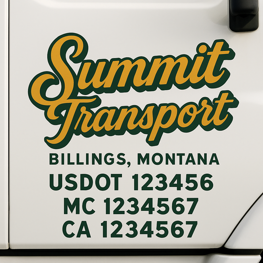 Custom Truck Door Decal Sticker Signs | Trucking or Business Name with City, USDOT, MC, CA Lettering Truck Signs