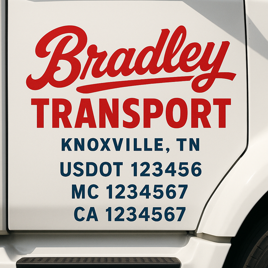 Custom Truck Door Decal Sticker Signs | Trucking or Business Name with City, USDOT, MC, CA Lettering Truck Signs