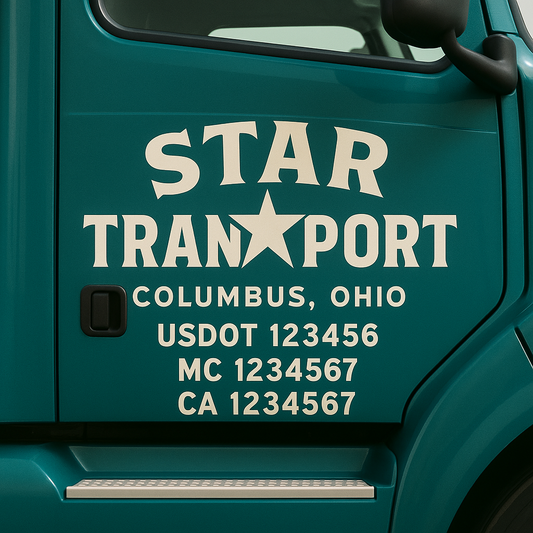 Custom Truck Door Decal Sticker Signs | Trucking or Business Name with City, USDOT, MC, CA Lettering Truck Signs