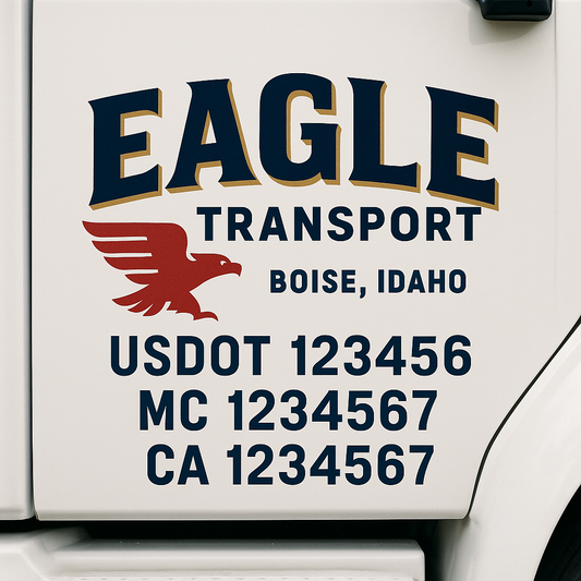 Custom Truck Door Decal Sticker Signs | Trucking or Business Name with City, USDOT, MC, CA Lettering Truck Signs