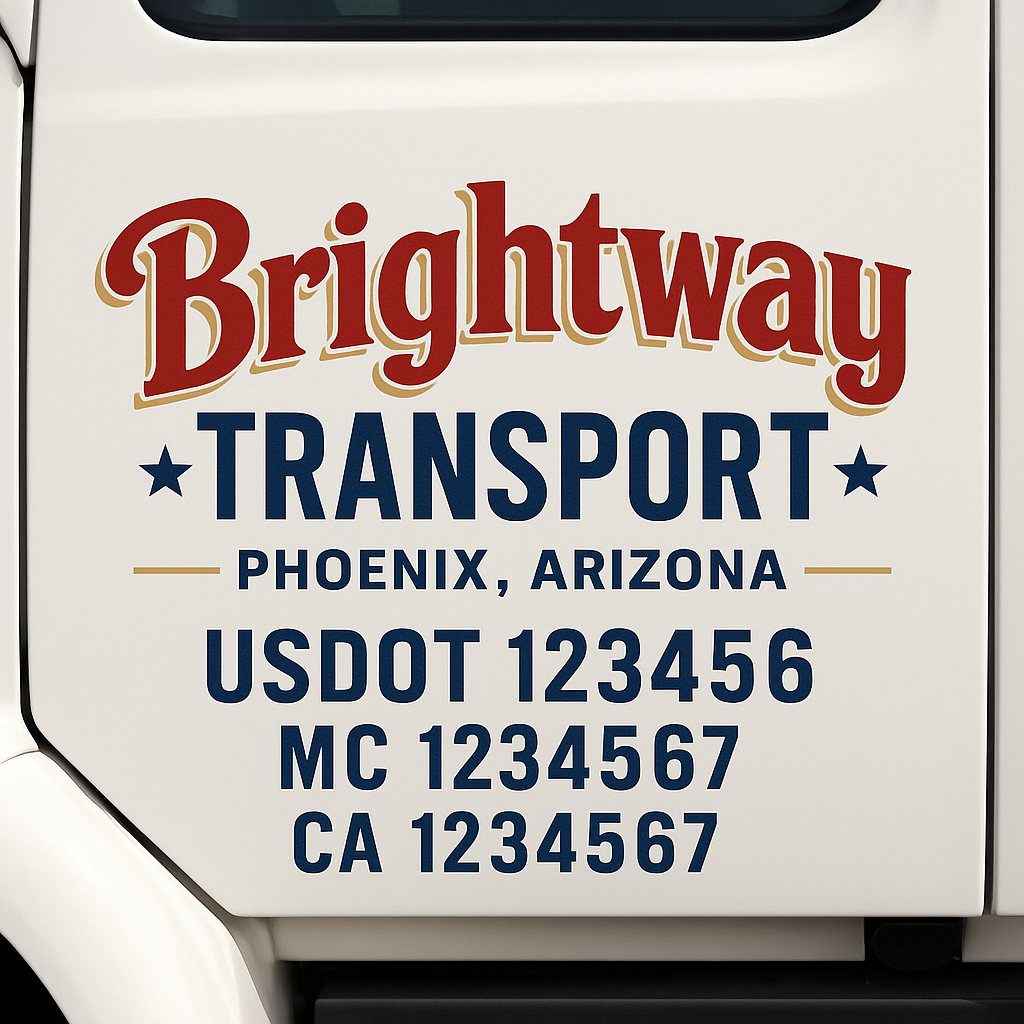 Custom Truck Door Decal Sticker Signs | Trucking or Business Name with City, USDOT, MC, CA Lettering Truck Signs