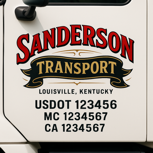 Custom Truck Door Decal Sticker Signs | Trucking or Business Name with City, USDOT, MC, CA Lettering Truck Signs