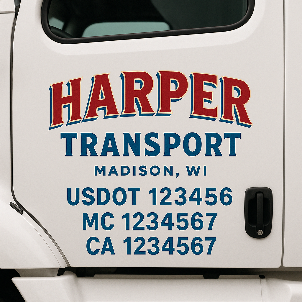 Custom Truck Door Decal Sticker Signs | Trucking or Business Name with City, USDOT, MC, CA Lettering Truck Signs