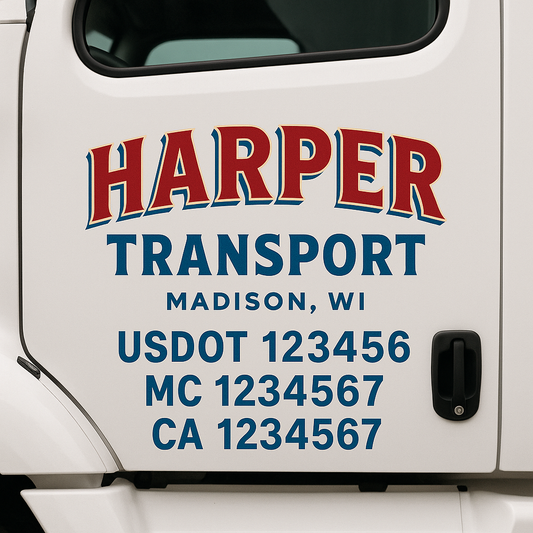 Custom Truck Door Decal Sticker Signs | Trucking or Business Name with City, USDOT, MC, CA Lettering Truck Signs