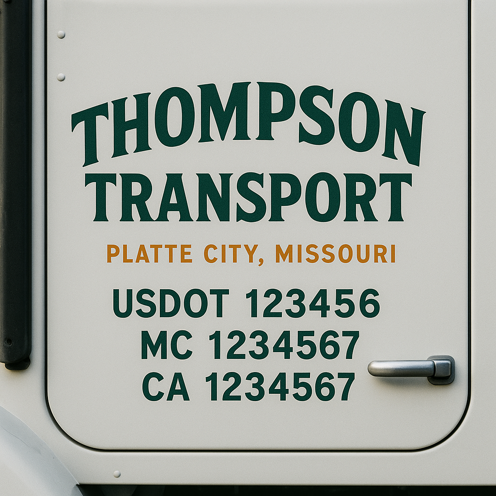Custom Truck Door Decal Sticker Signs | Trucking or Business Name with City, USDOT, MC, CA Lettering Truck Signs