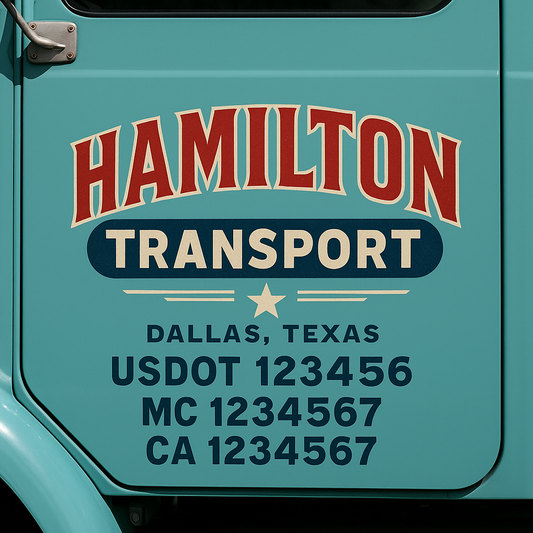 Custom Truck Door Decal Sticker Signs | Trucking or Business Name with City, USDOT, MC, CA Lettering Truck Signs