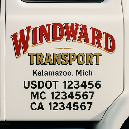 Custom Truck Door Decal Sticker Signs | Trucking or Business Name with City, USDOT, MC, CA Lettering Truck Signs