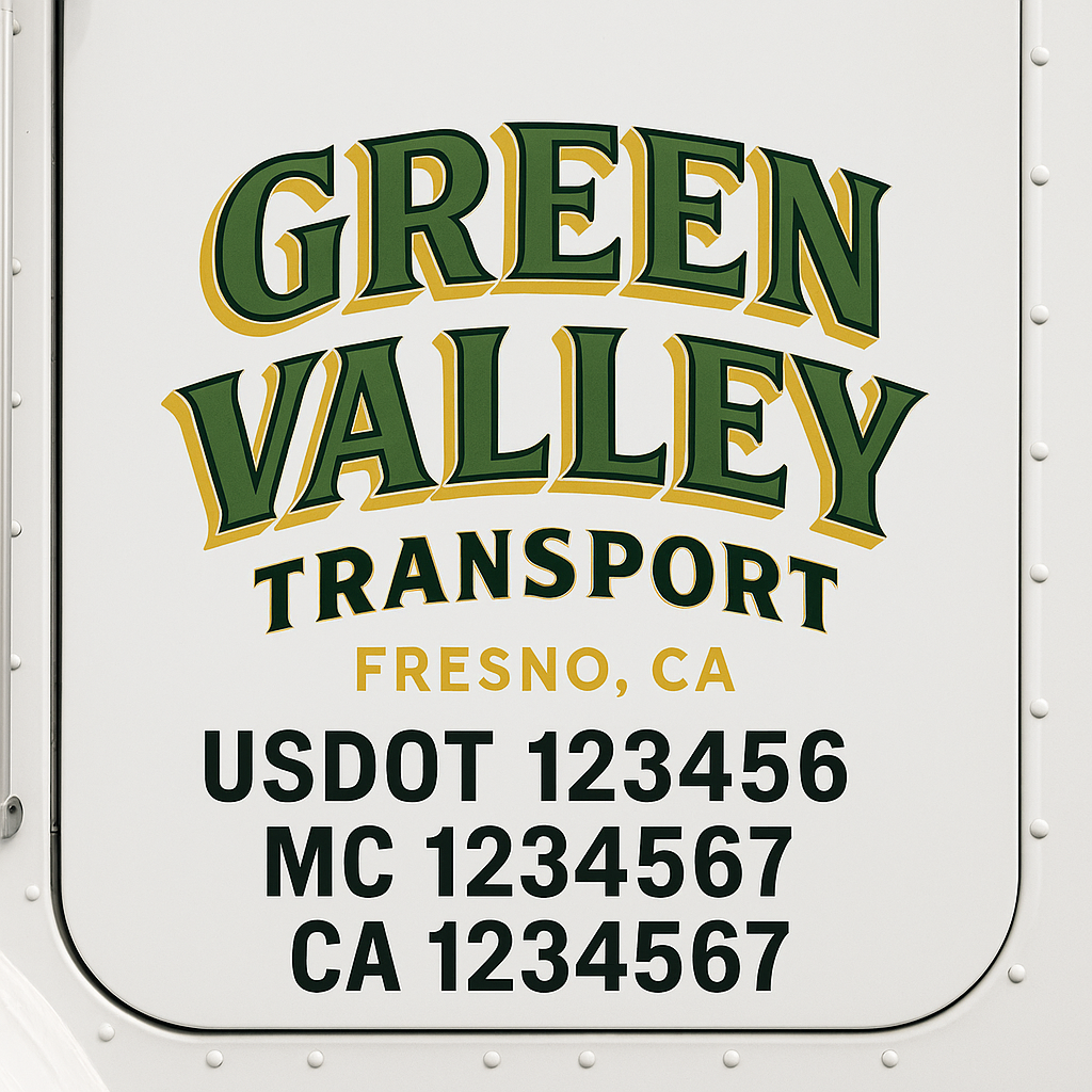 Custom Truck Door Decal Sticker Signs | Trucking or Business Name with City, USDOT, MC, CA Lettering Truck Signs