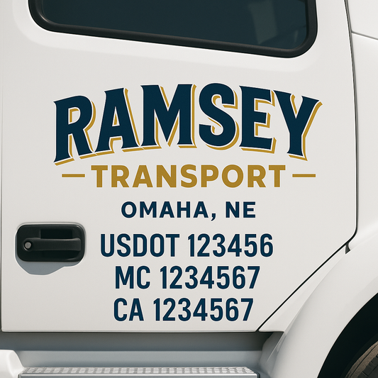 Custom Truck Door Decal Sticker Signs | Trucking or Business Name with City, USDOT, MC, CA Lettering Truck Signs