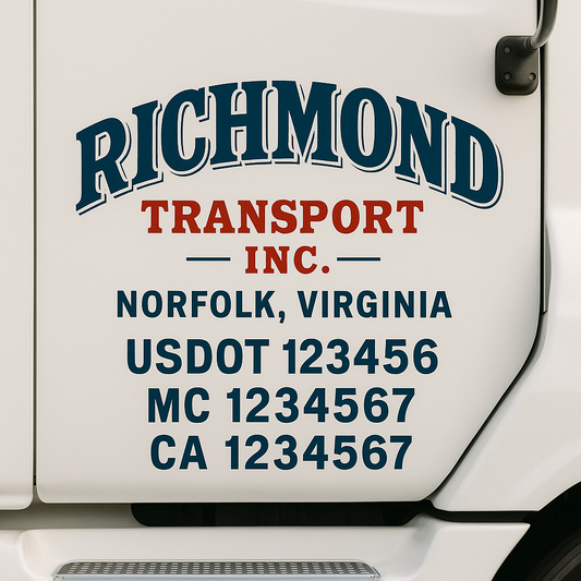 Custom Truck Door Decal Sticker Signs | Trucking or Business Name with City, USDOT, MC, CA Lettering Truck Signs