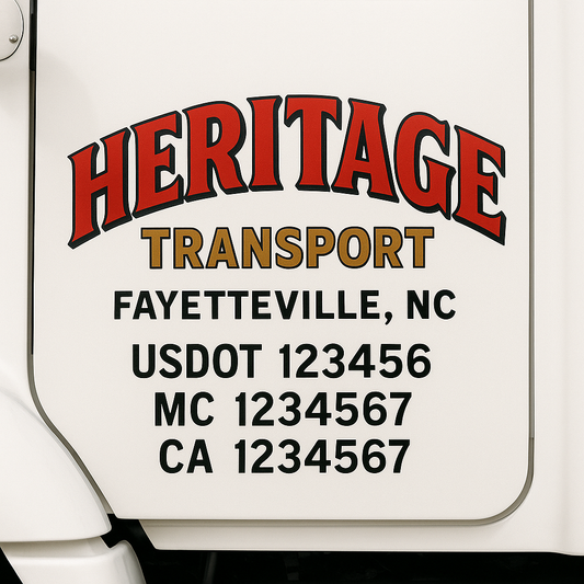 Custom Truck Door Decal Sticker Signs | Trucking or Business Name with City, USDOT, MC, CA Lettering Truck Signs
