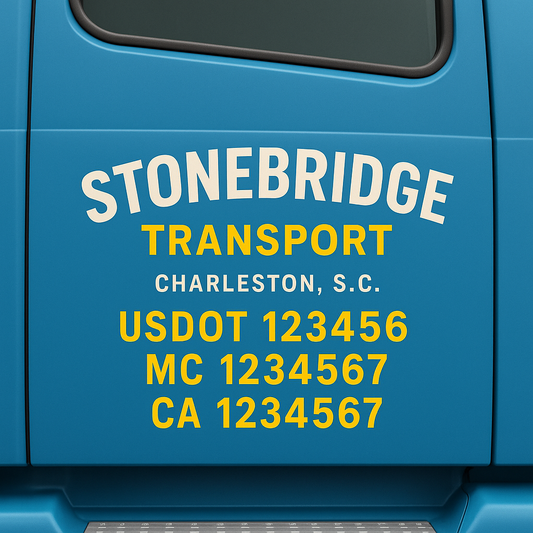 Custom Truck Door Decal Sticker Signs | Trucking or Business Name with City, USDOT, MC, CA Lettering Truck Signs