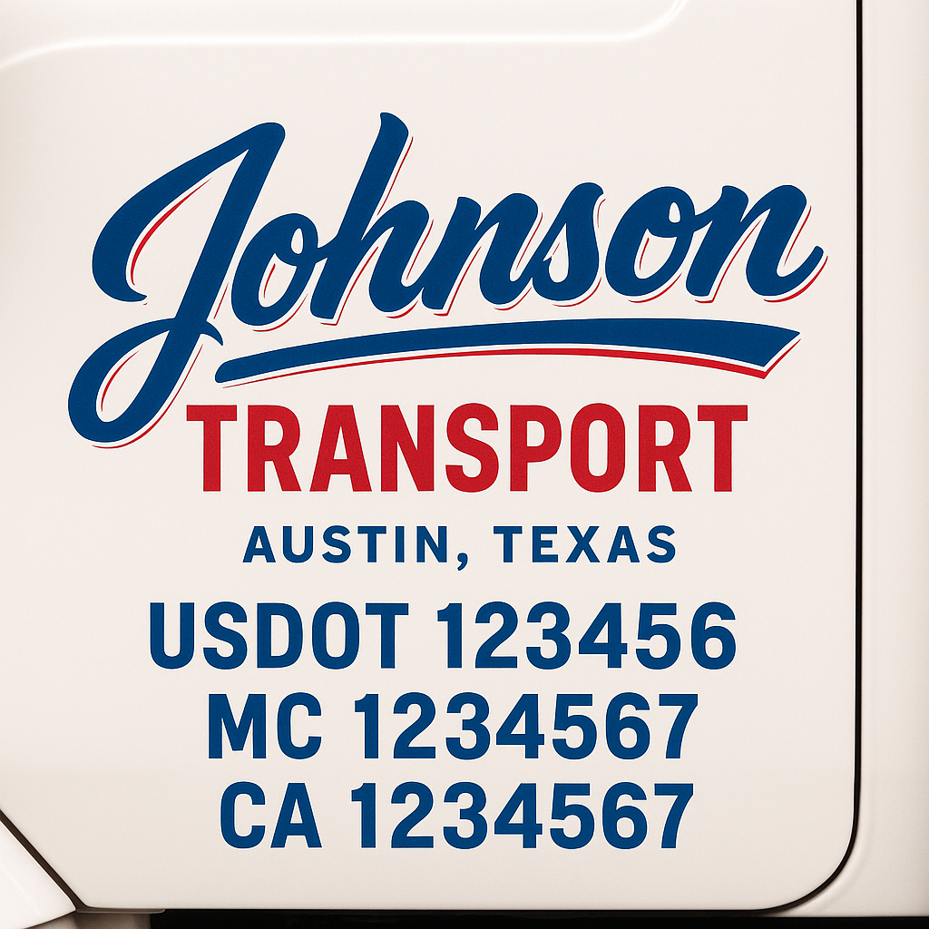 Custom Truck Door Decal Sticker Signs | Trucking or Business Name with City, USDOT, MC, CA Lettering Truck Signs