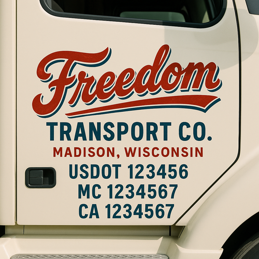 Custom Truck Door Decal Sticker Signs | Trucking or Business Name with City, USDOT, MC, CA Lettering Truck Signs