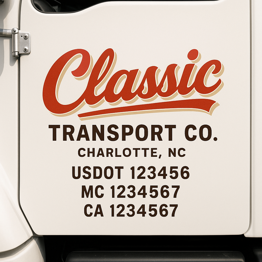 Custom Truck Door Decal Sticker Signs | Trucking or Business Name with City, USDOT, MC, CA Lettering Truck Signs