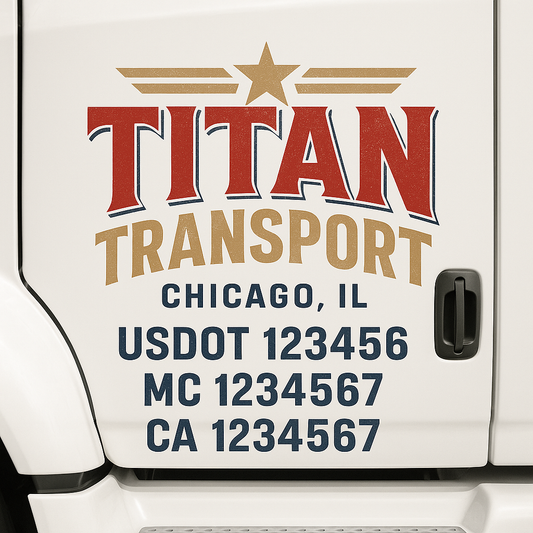 Custom Truck Door Decal Sticker Signs | Trucking or Business Name with City, USDOT, MC, CA Lettering Truck Signs