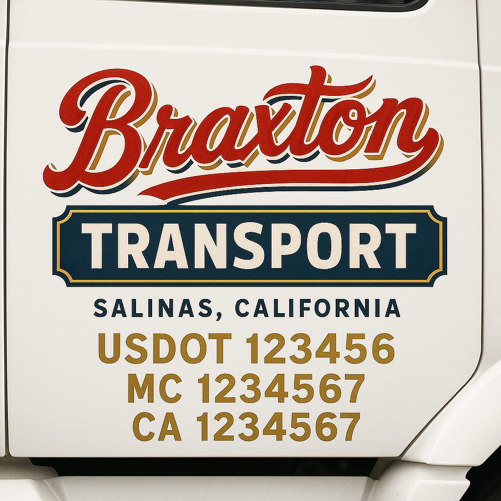 Custom Truck Door Decal Sticker Signs | Trucking or Business Name with City, USDOT, MC, CA Lettering Truck Signs