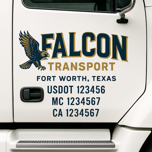 Custom Truck Door Decal Sticker Signs | Trucking or Business Name with City, USDOT, MC, CA Lettering Truck Signs