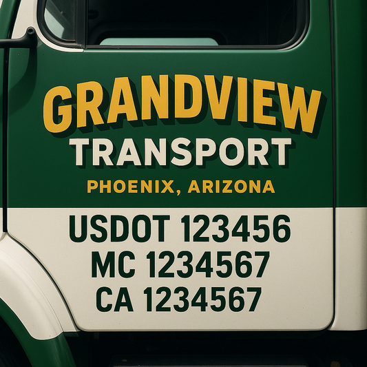Custom Truck Door Decal Sticker Signs | Trucking or Business Name with City, USDOT, MC, CA Lettering Truck Signs